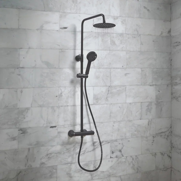 Scudo Middleton Round Thermostatic Rigid Riser Mixer Shower inc. Easy Fix Kit - Matt Black