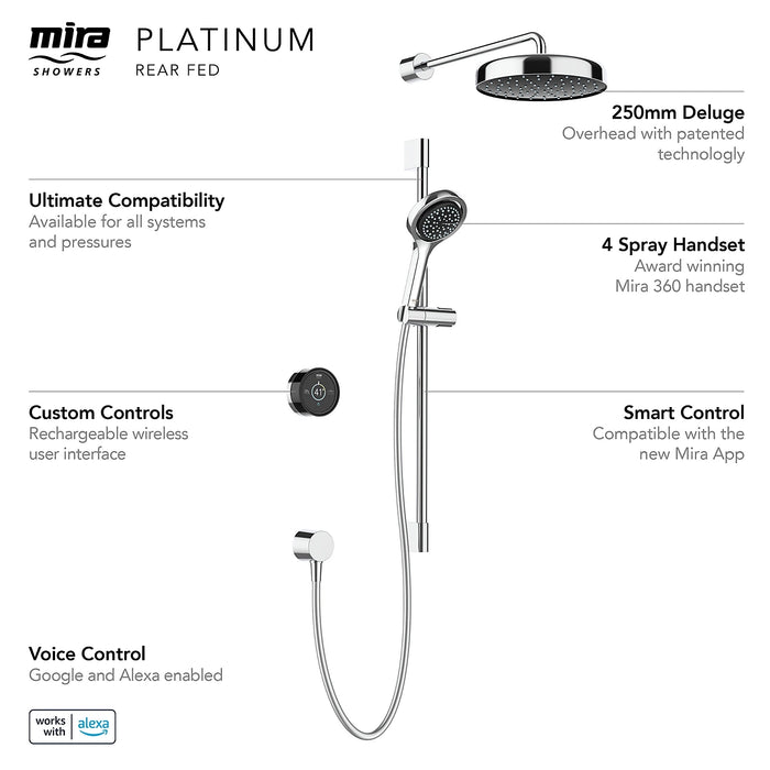 Mira Platinum Dual Outlet Rear-Fed Smart Digital Shower - Low Pressure/Gravity Fed - Black/Chrome