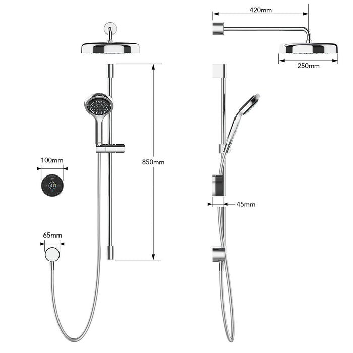 Mira Platinum Dual Outlet Rear-Fed Smart Digital Shower - Low Pressure/Gravity Fed - Black/Chrome