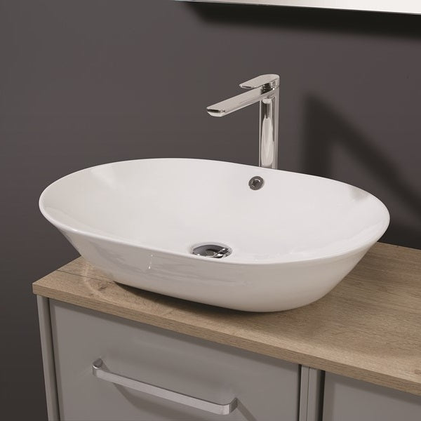 Crosswater Navarre Countertop Basin With Overflow - 590mm - No Tap Holes - White