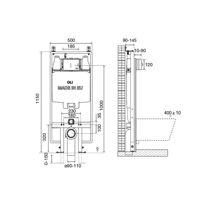 Oli Slim Wall Hung Concealed Cistern Frame - Wall Hung