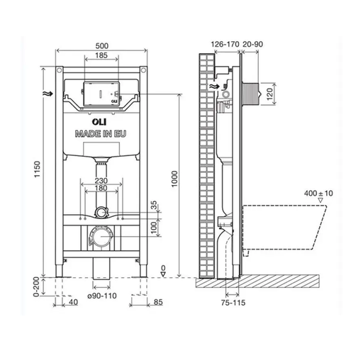 Oli Wall Hung Concealed Cistern Frame - Wall Hung Toilet