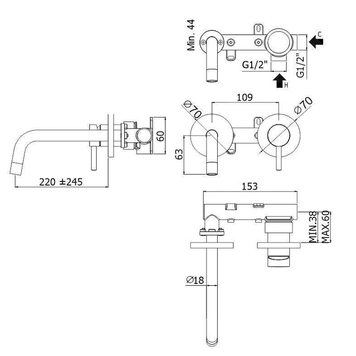 Paffoni Light Wall Mounted Basin Mixer Tap - Chrome