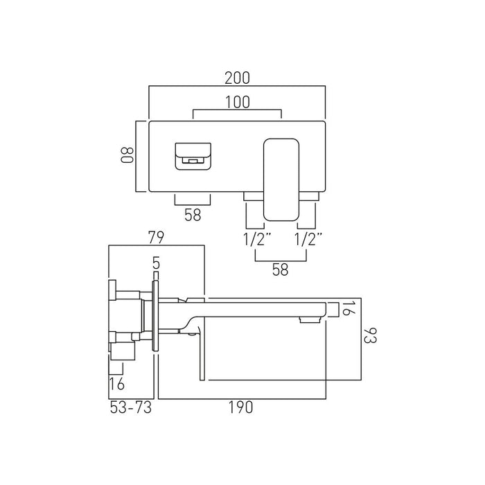 Vado Phase Wall Mounted 2 Hole Basin Mixer Tap - Chrome
