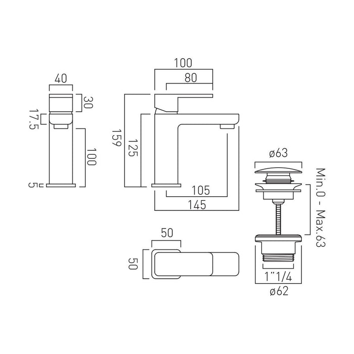 Vado Phase Mono Basin Mixer Tap With Universal Waste - Chrome