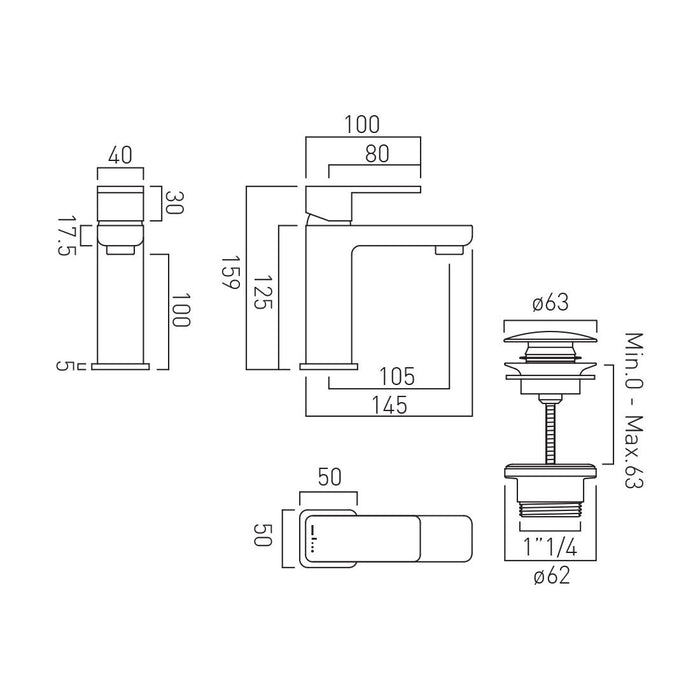 Vado Phase Mono Basin Mixer Tap With Waste - Chrome