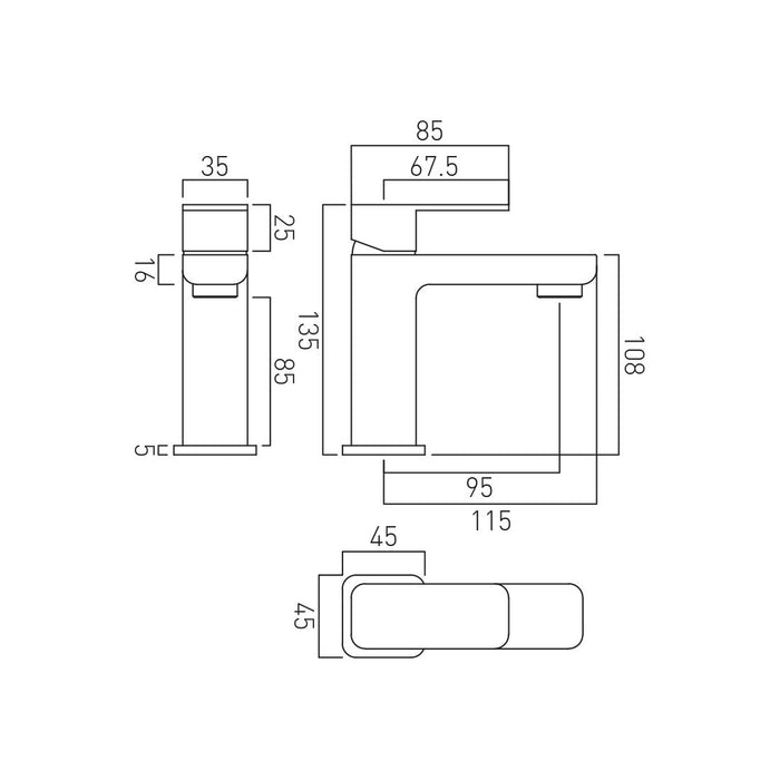 Vado Phase Mini Mono Basin Mixer Tap Excluding Waste - Chrome
