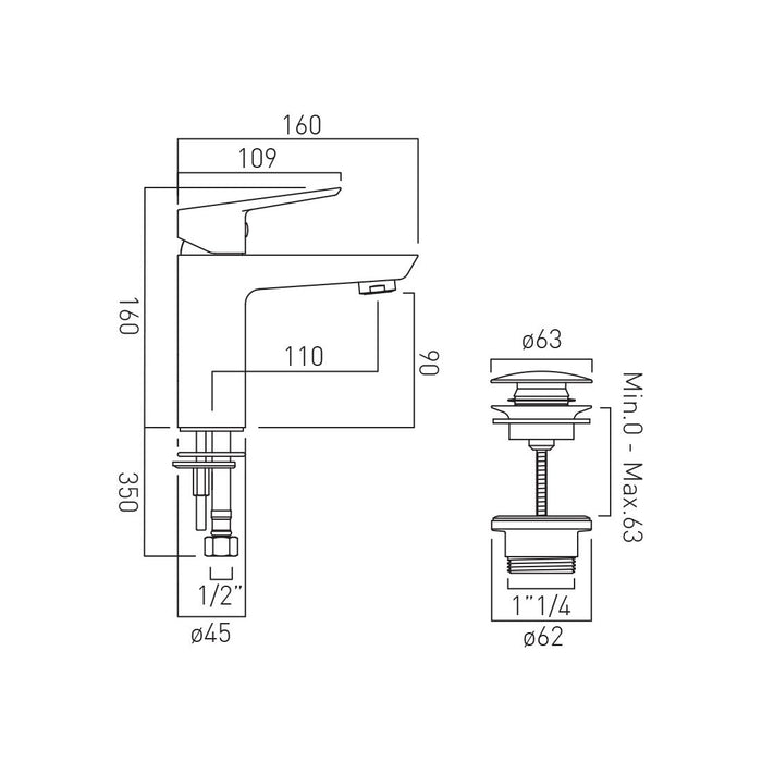 Vado Photon Mono Basin Mixer Tap With Universal Waste - Chrome