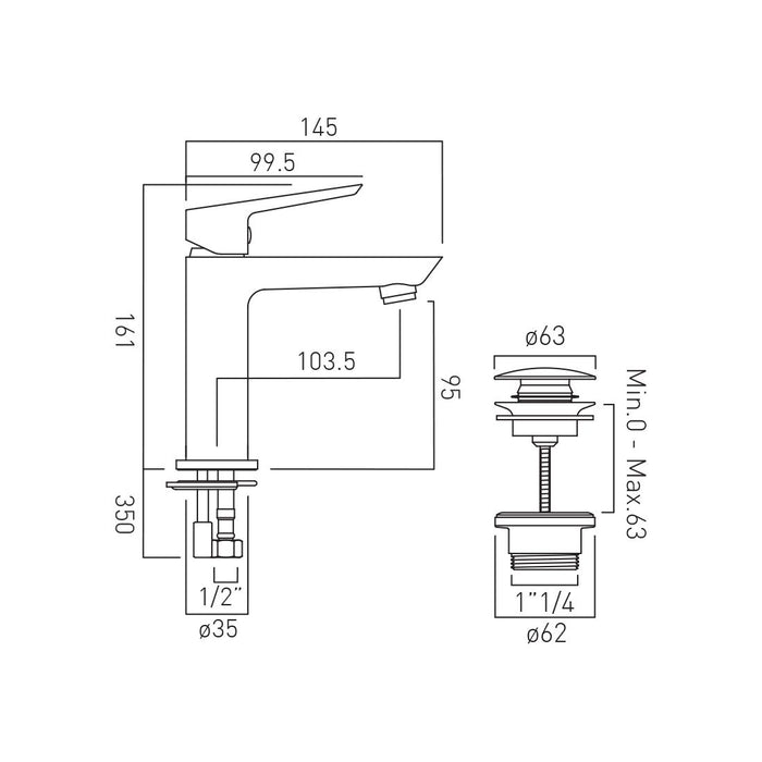Vado Photon Mini Mono Basin Mixer Tap With Universal Waste - Chrome