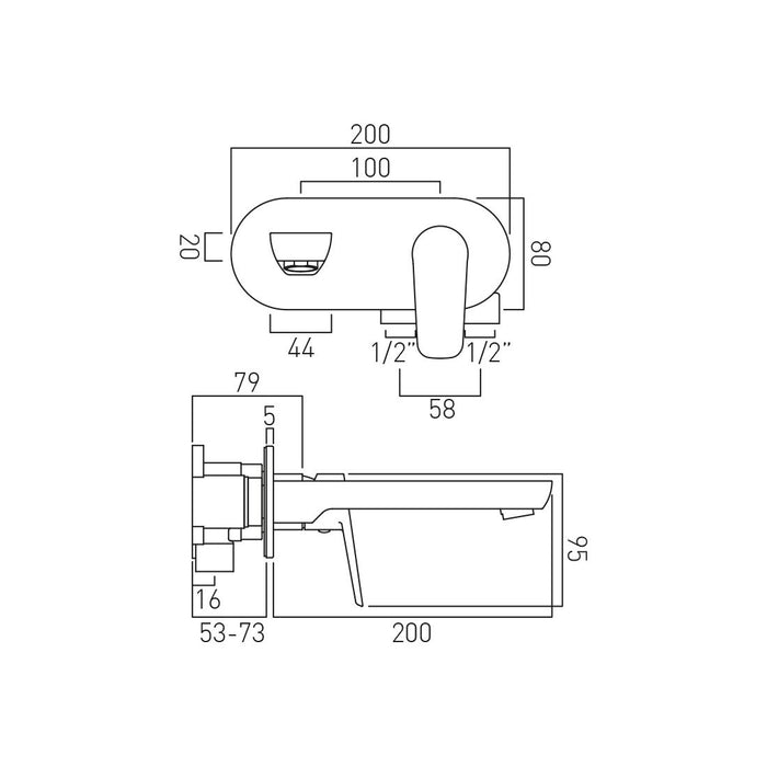 Vado Photon Wall Mounted 2-Hole Basin Mixer Tap With Oval Back Plate - Chrome
