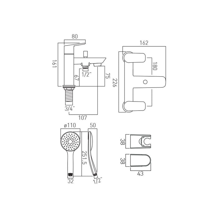 Vado Photon Deck Mounted Bath Shower Mixer Tap With Shower Kit - Chrome
