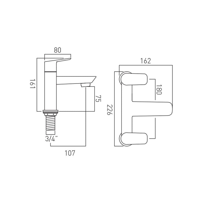 Vado Photon Deck Mounted 2-Hole Bath Filler Tap Excluding Waste - Chrome