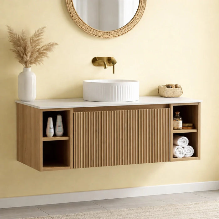 Tailored Piatta 1000mm 1 Drawer Wall Hung Vanity Unit with 2 Side Storage Boxes, Sintered Stone Countertop & Handle