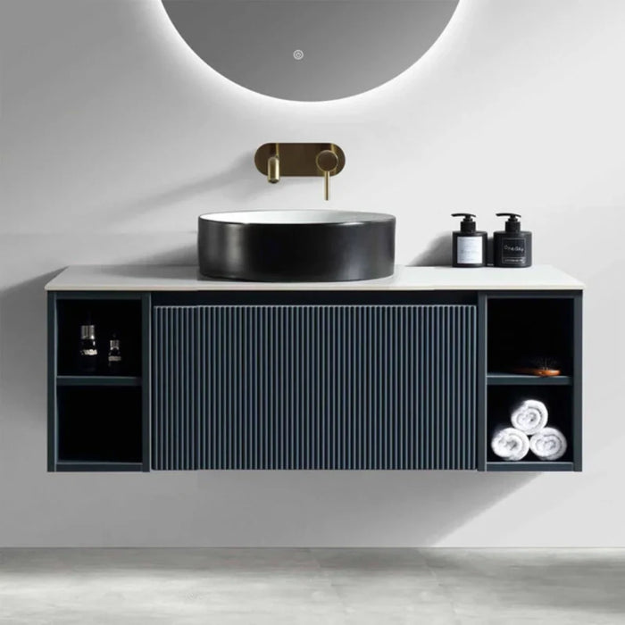 Tailored Piatta 1000mm 1 Drawer Wall Hung Vanity Unit with 2 Side Storage Boxes, Sintered Stone Countertop & Handle