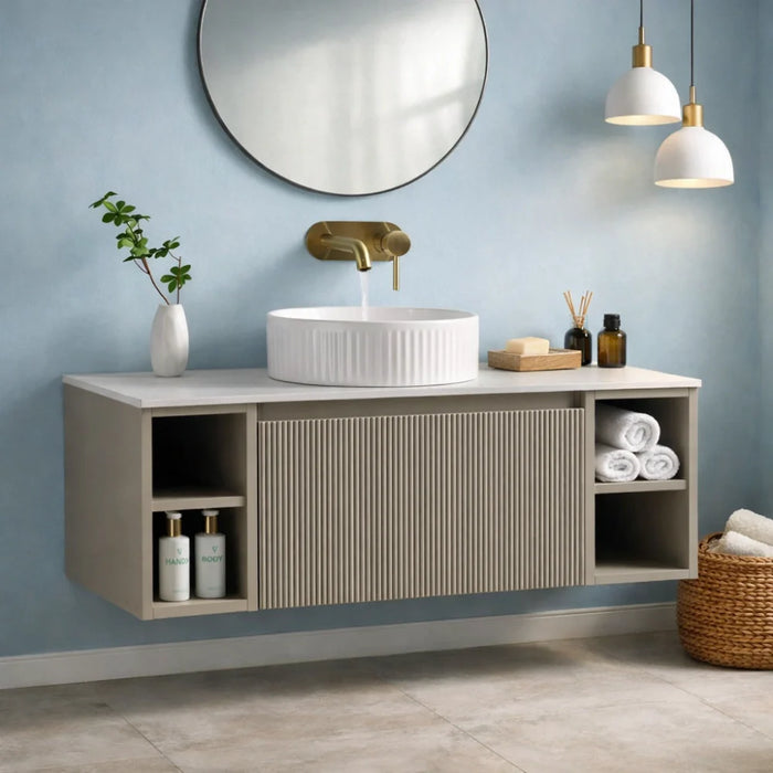 Tailored Piatta 1000mm 1 Drawer Wall Hung Vanity Unit with 2 Side Storage Boxes, Sintered Stone Countertop & Handle
