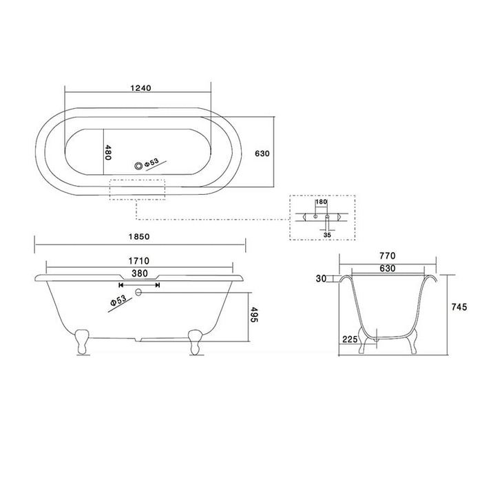 Savoie Double Ended Roll Top Freestanding Cast Iron Bath