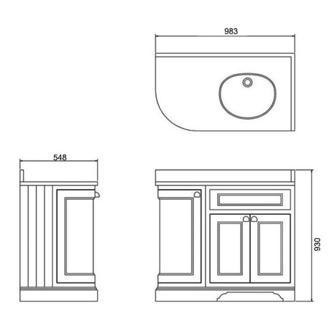 Burlington 980mm 3 Door Vanity Unit with Worktop and Basin