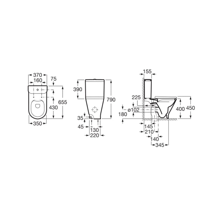 Roca Gap Round Rimless Close Coupled Toilet with Soft Close