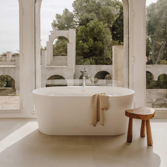 Roca Raina Oval Double Ended Stonex Freestanding Bath with Click Clack Waste & Trap - 1590mm x 790mm