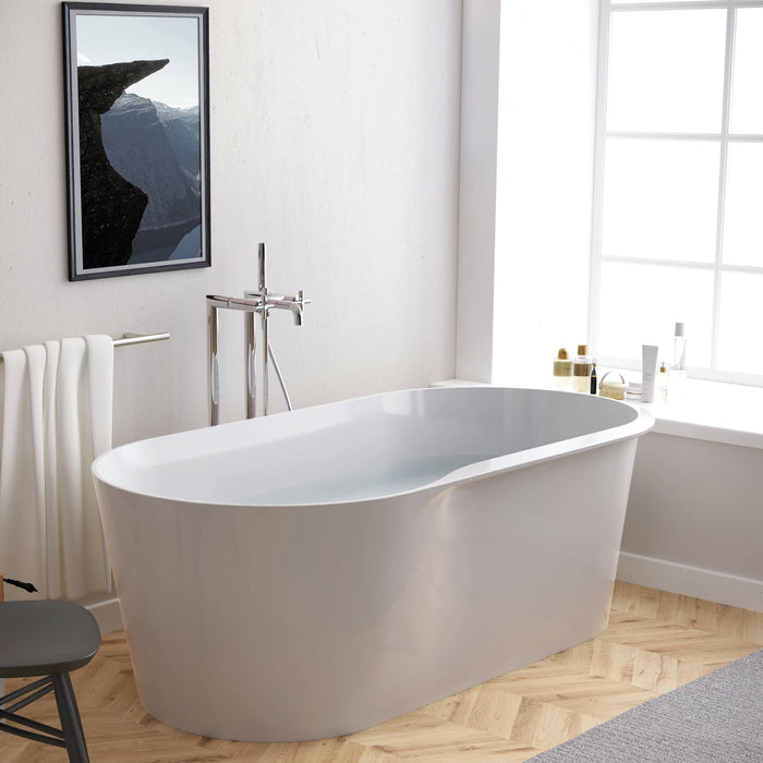 Roca Raina Oval Double Ended Stonex Freestanding Bath with Click Clack Waste & Trap - 1590mm x 790mm