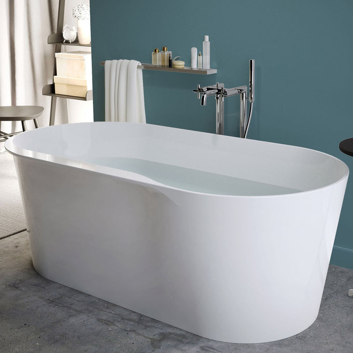 Roca Raina Oval Double Ended Stonex Freestanding Bath with Click Clack Waste & Trap - 1590mm x 790mm