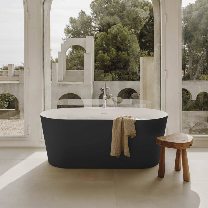 Roca Raina Oval Double Ended Stonex Freestanding Bath with Click Clack Waste & Trap - 1590mm x 790mm