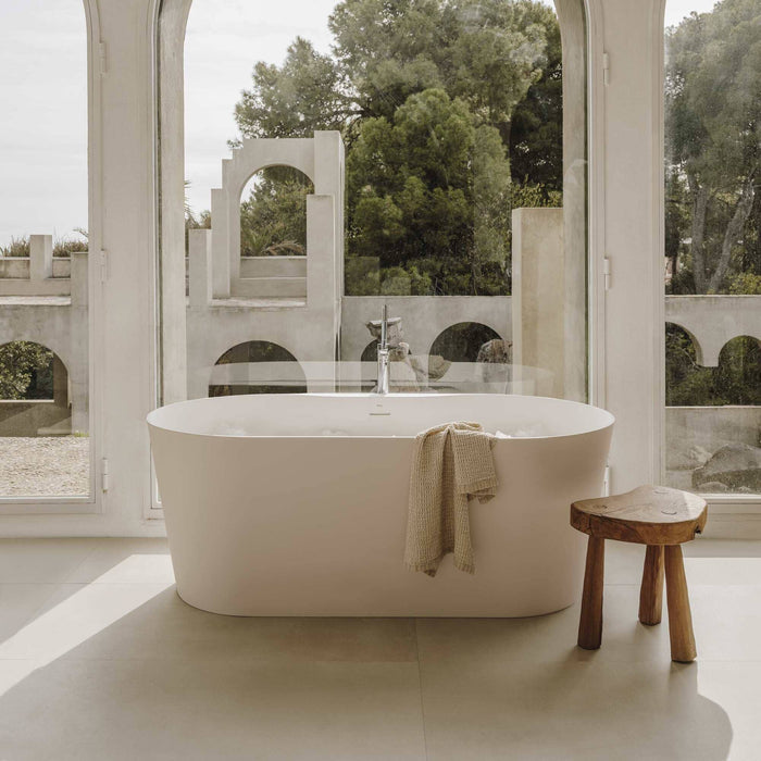Roca Raina Oval Double Ended Stonex Freestanding Bath with Click Clack Waste & Trap - 1590mm x 790mm