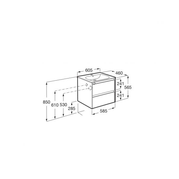 Roca Tenet 600mm 2 Drawer Wall Hung Vanity Unit with Basin