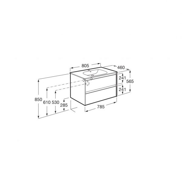 Roca Tenet 800mm 2 Drawer Wall Hung Vanity Unit with Basin