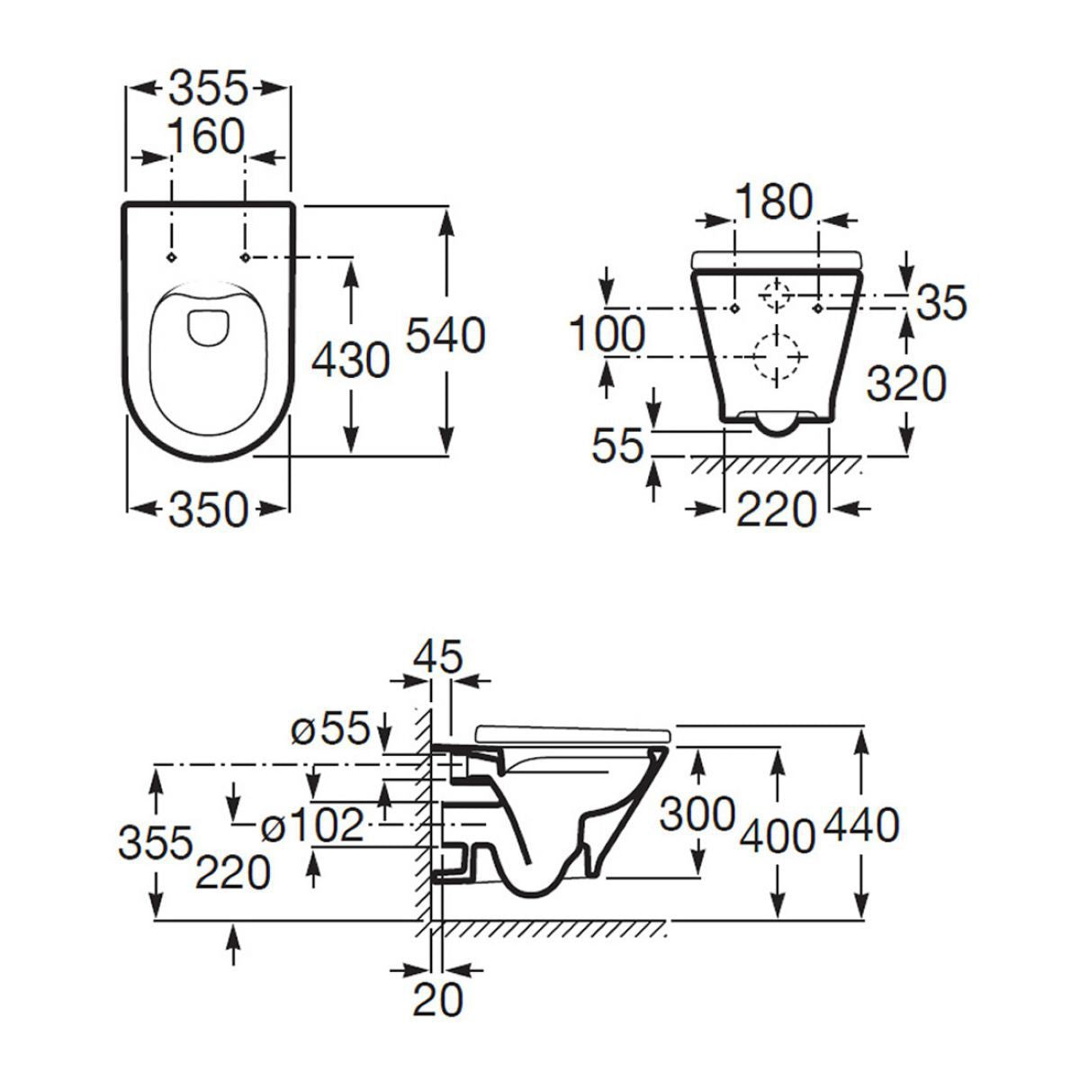 Roca The Gap Rimless Wall Hung Toilet With Soft Close Seat