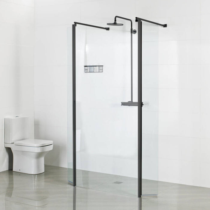 Roman Haven Linear Wet Room Panel - 10mm Glass - Matt Black