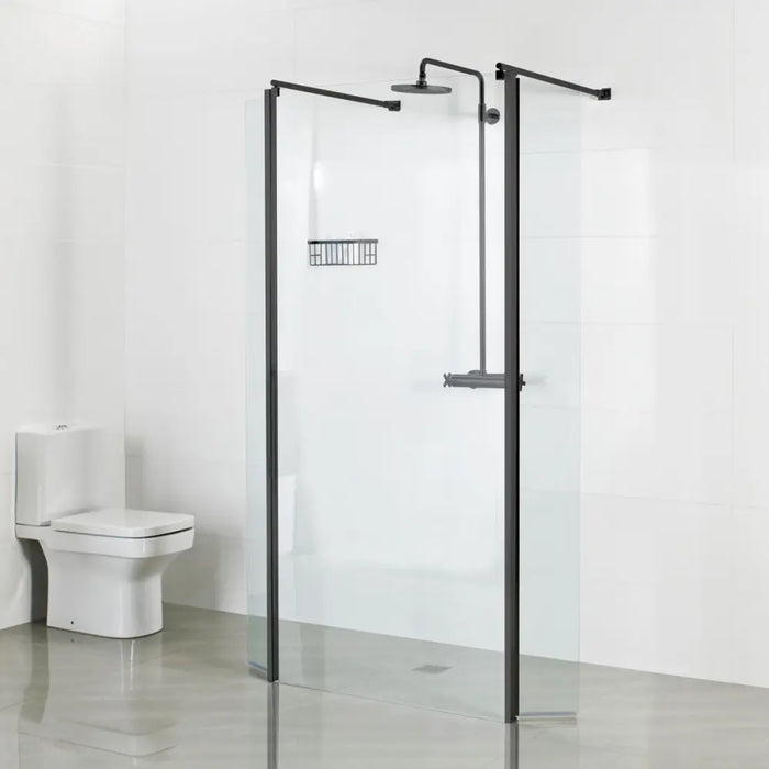 Roman Haven Linear Wet Room Panel - 8mm Glass - Matt Black