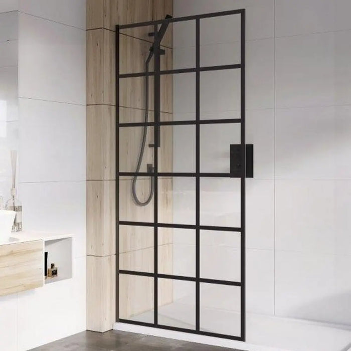 Roman Haven Select Grid Wetroom Panel - Matt Black - 8mm