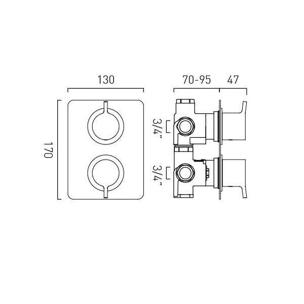 Vado Safari Lever Concealed 2 Outlet 2 Handle Thermostatic Shower Valve