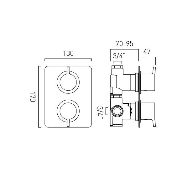 Vado Safari Lever Concealed 1 Outlet 2 Handle Thermostatic Shower Valve