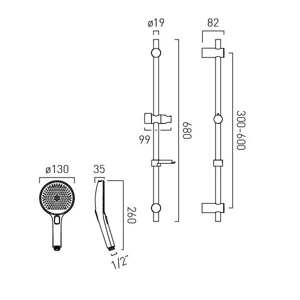 Vado Safari Multi Function Slide Rail Shower Kit