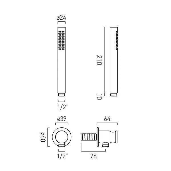 Vado Safari Slim Shower Handset with Outlet & Hose