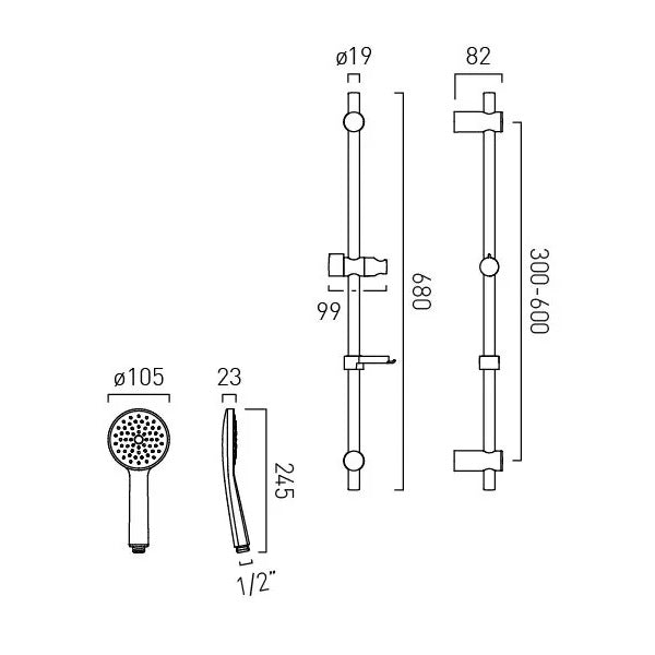 Vado Safari Single Function Slide Rail Shower Kit