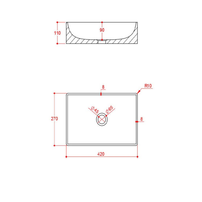 Scudo Sanctuary Marble Rectangular Countertop Basin - 420mm  Wide