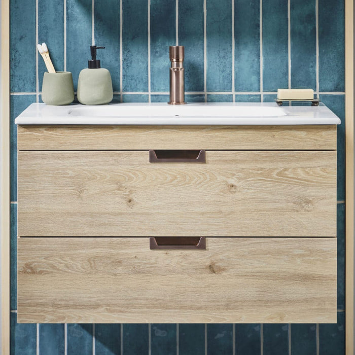 Scudo Aubrey 2 Drawer Wall Hung Vanity Unit with Basin & Pair of Handles