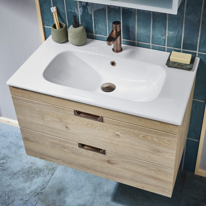Scudo Aubrey 2 Drawer Wall Hung Vanity Unit with Basin & Pair of Handles