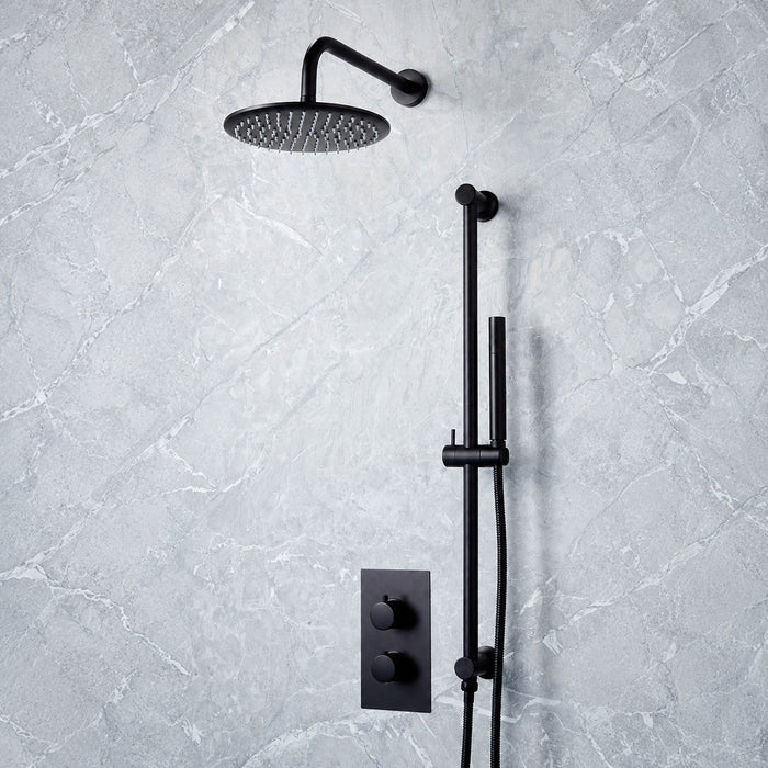 Scudo Core Round Thermostatic Concealed Shower Set with Fixed Head & Handset Riser Kit