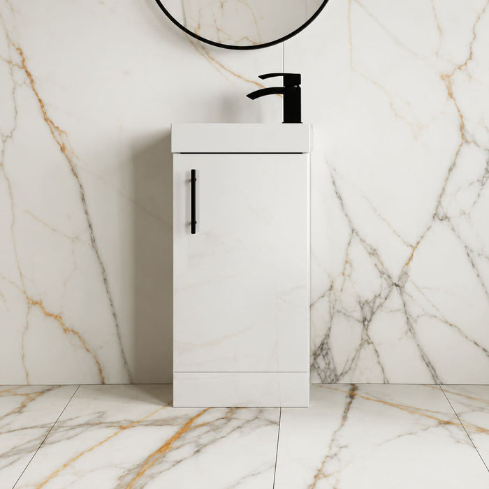 Scudo Lanza 400mm 1 Door Cloakroom Floorstanding Vanity Unit with Basin & Handle - Gloss White