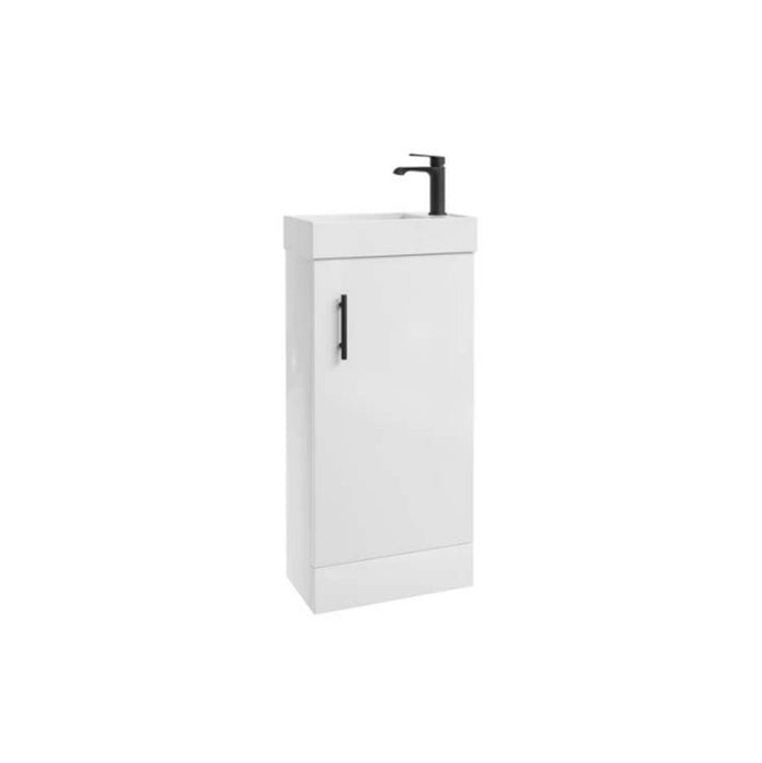Scudo Lanza 400mm 1 Door Cloakroom Floorstanding Vanity Unit with Basin & Handle - Gloss White