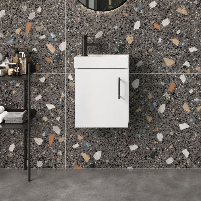 Scudo Lanza 400mm 1 Door Cloakroom Wall Hung Vanity Unit with Basin & Handle - Gloss White