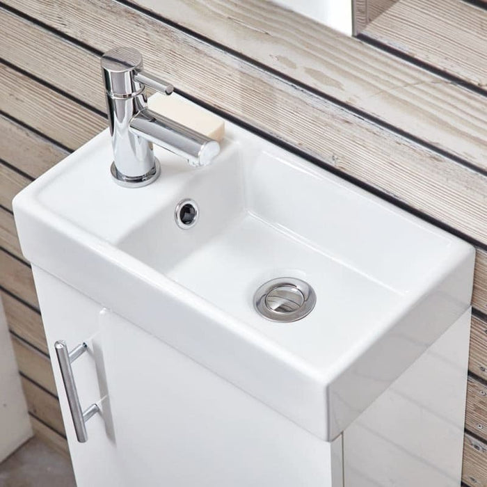 Scudo Lanza 400mm 1 Door Cloakroom Floorstanding Vanity Unit with Basin & Handle - Gloss White