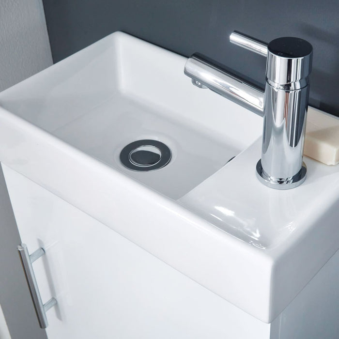 Scudo Lanza 400mm 1 Door Cloakroom Floorstanding Vanity Unit with Basin & Handle - Gloss White