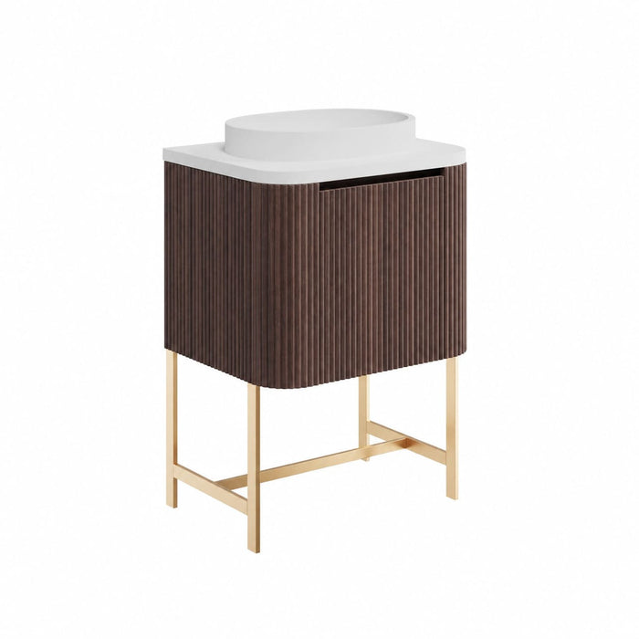 Scudo Linea Curve 1 Drawer Floorstanding Vanity Unit with Brushed Brass Frame & Integrated Countertop Basin