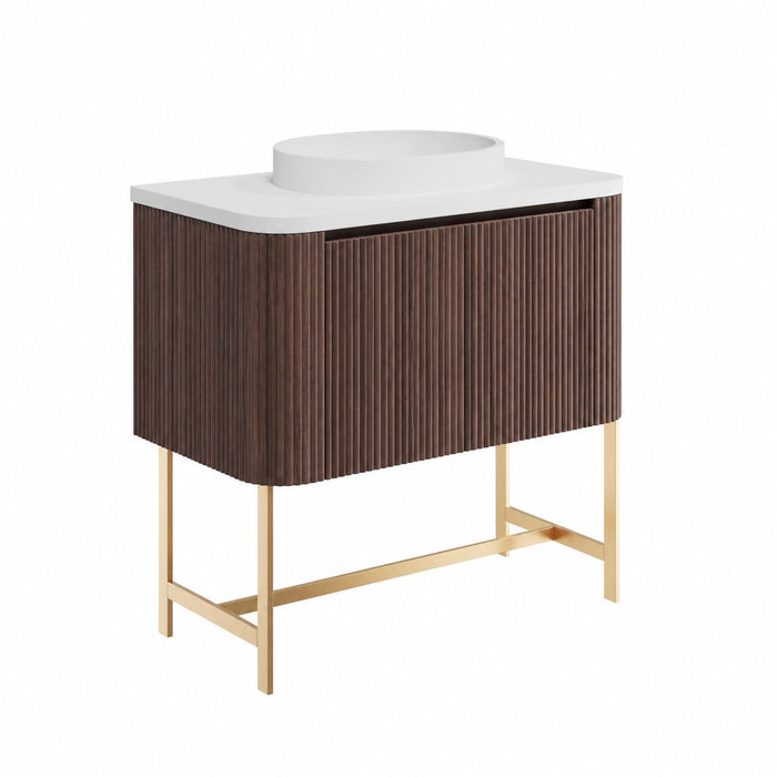 Scudo Linea Curve 1 Drawer Floorstanding Vanity Unit with Brushed Brass Frame & Integrated Countertop Basin