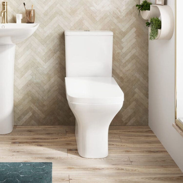 Scudo Porto Rimless Open Back Close Coupled Toilet with Soft Close Seat